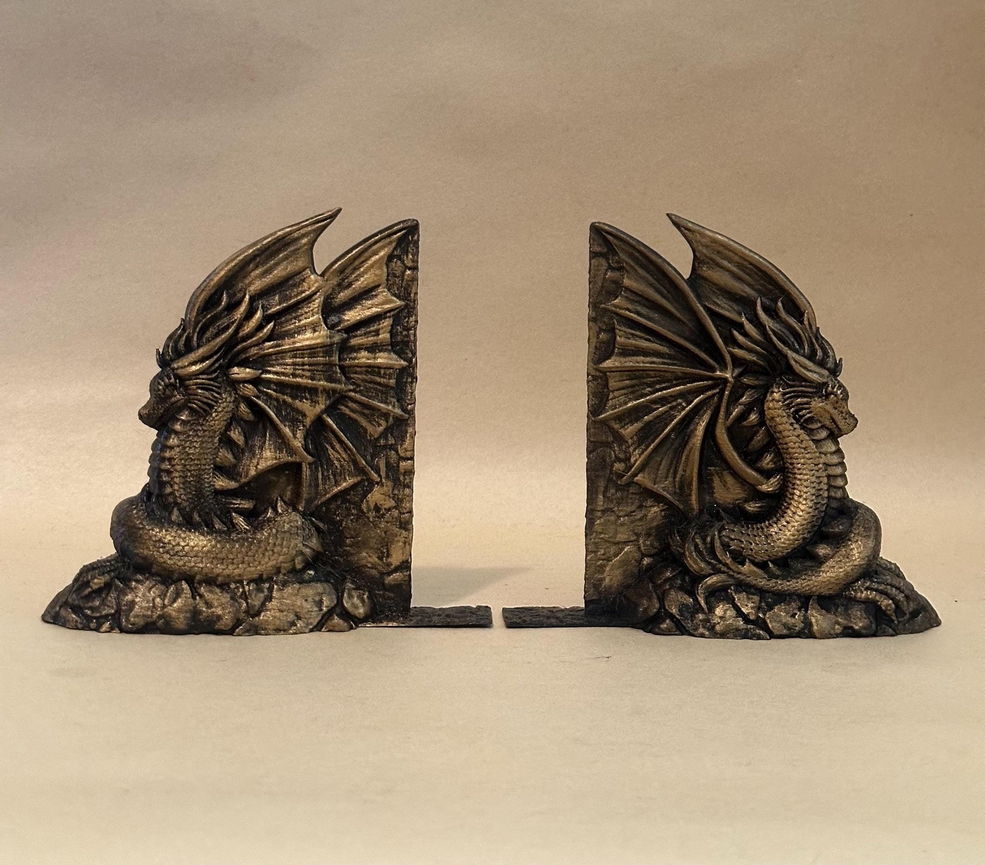 Dragon Bookends 3D Gold