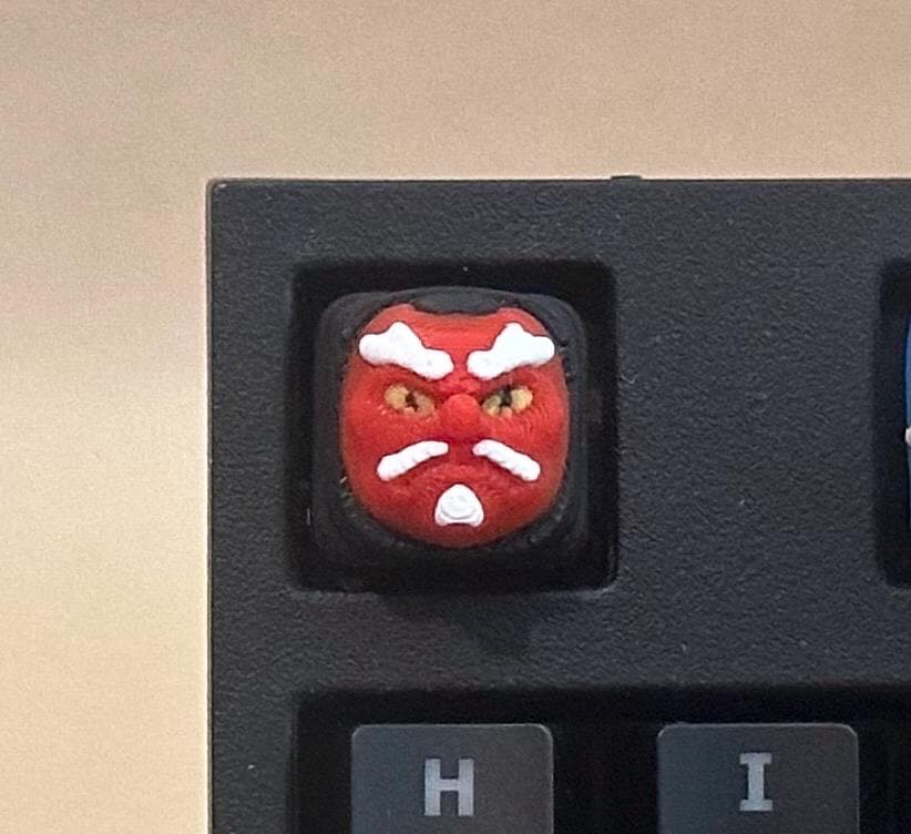 Red/Yellow Oni Mask - Artisan Mechanical Keyboard Keycap - Cherry MX Switch