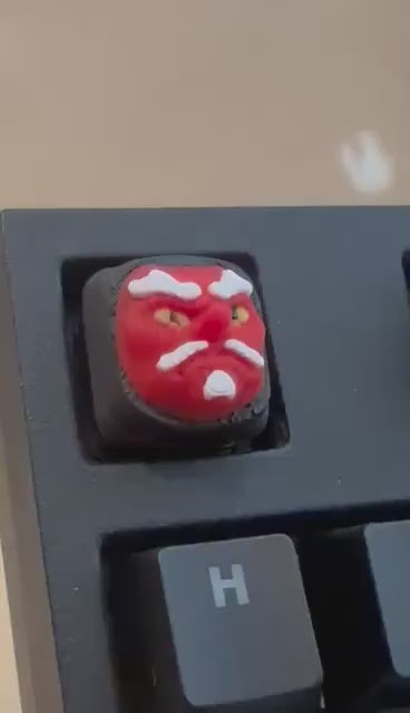 Red/Yellow Oni Mask - Artisan Mechanical Keyboard Keycap - Cherry MX Switch